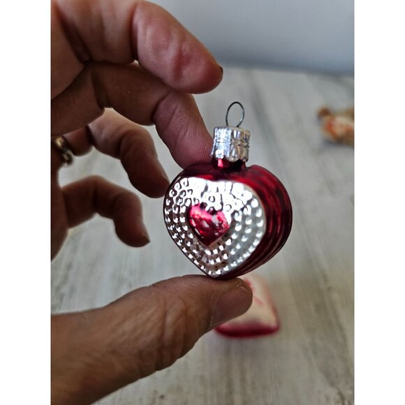 Vintage heart Canadian glass ornament Xmas tree set - Picture 3 of 11